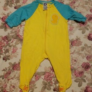 Blue and yellow bodysuit